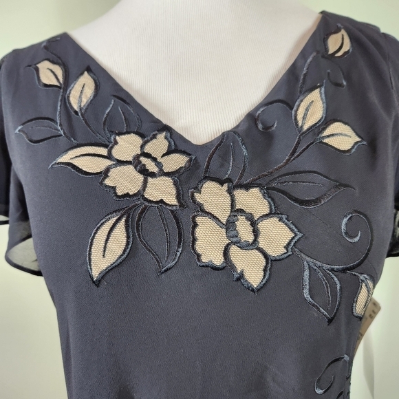 NWT Adrianna Pappel Dress SS High Low Hem Black w Floral Detailing, sz 10 - Picture 9 of 11